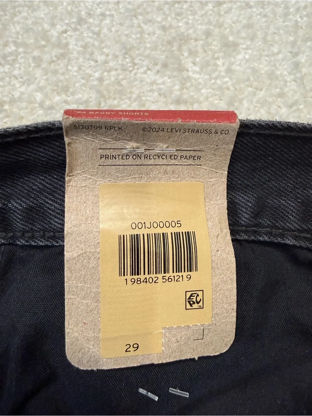 Levi's '94 Baggy Mid-Rise Black Denim Jeans Shorts Size 29 8
